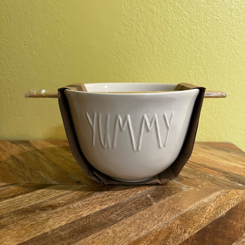 Rae Dunn “YUMMY” noodle bowl and chopsticks set.